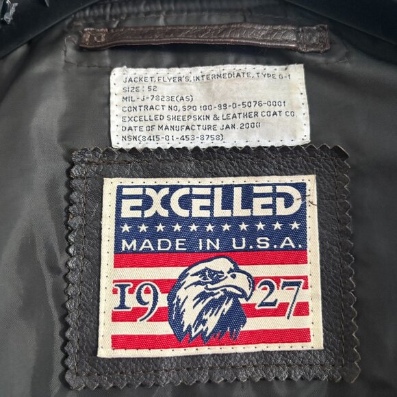 Excelled Brown Leather Aviator Bomber G-1 Jacket- Sherpa Collar, Patches -XL-XXL - Picture 8 of 15